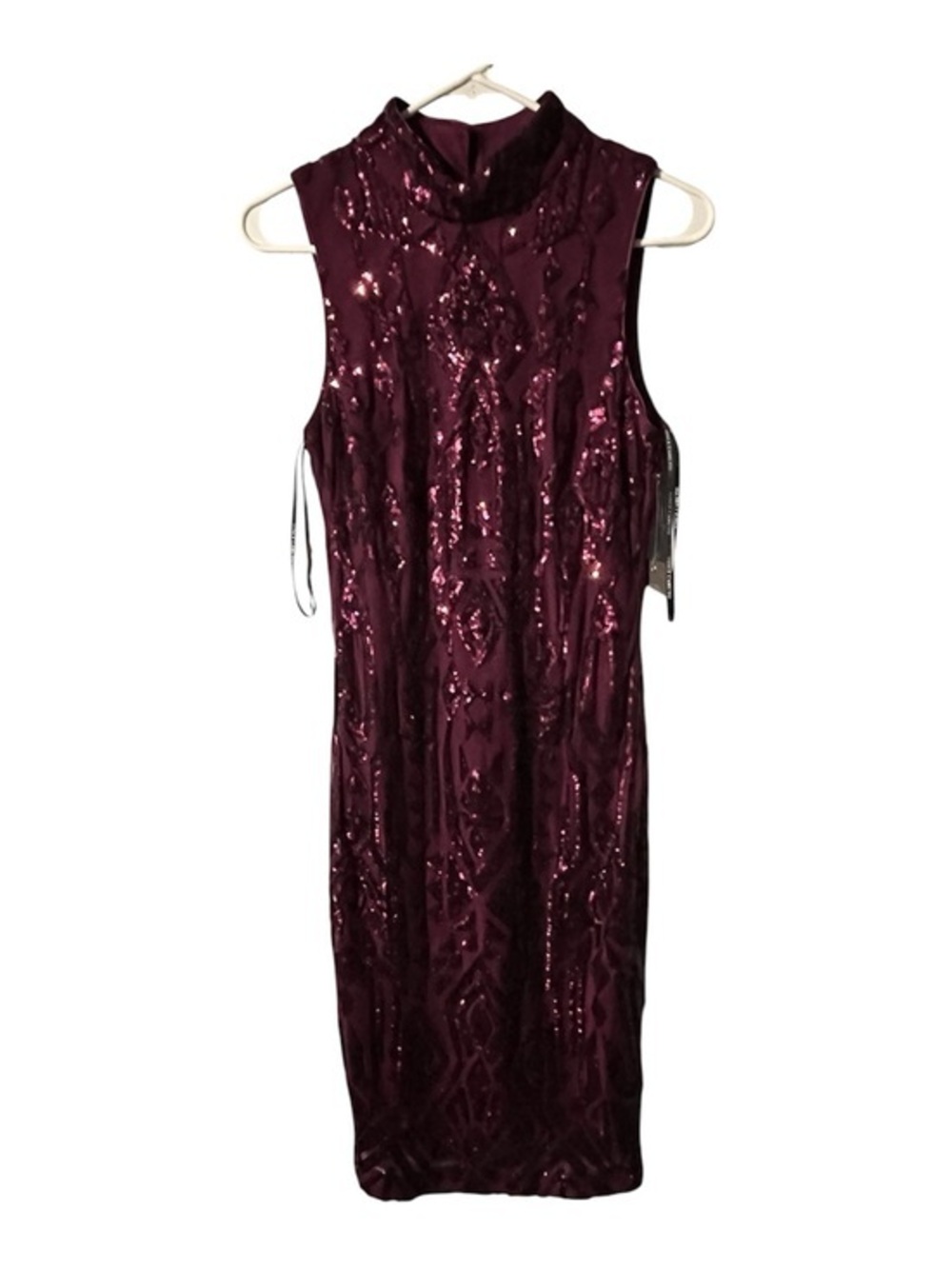 Vince Camuto Burgundy Sequin High-Neck Midi Dress